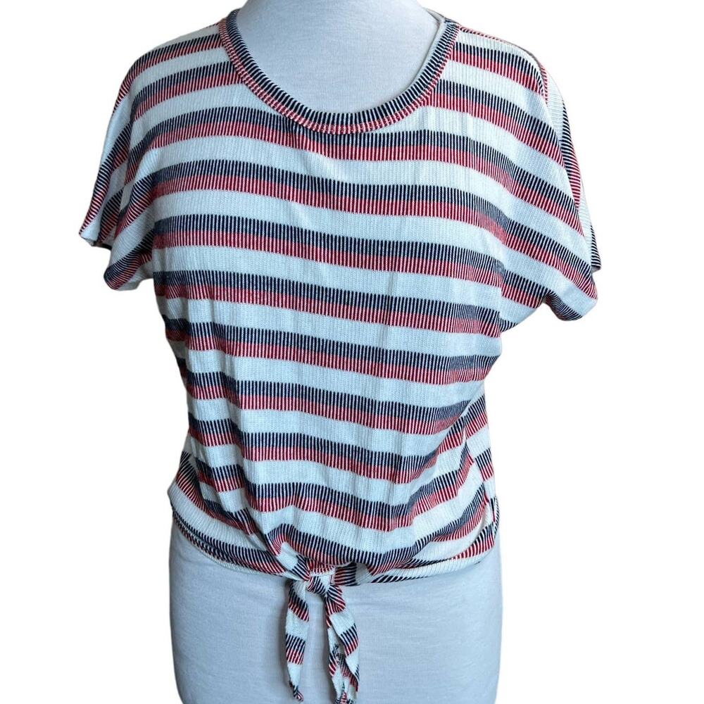 Caution To The Wind Red White‎ Blue Knit Short Sleeve Top Shirt